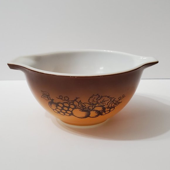 Pyrex Old Orchard Cinderella Mixing Bowl #441 1.5 Pint Brown Fruit Pattern - Picture 3 of 6